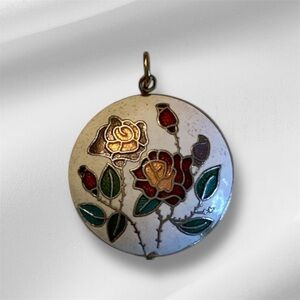 Floral Enamel Pendant with Gold Accents